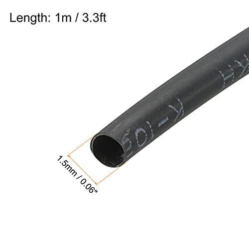 צינורות מכווץ חום חום 2: 1 עטיפת צינור שרוול כבלים, [להגנת בידוד חשמלי] - 1.5 ממ DIA/1M/שחור